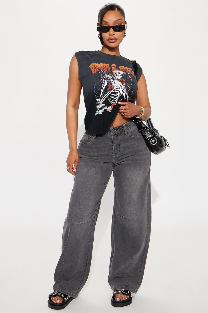 Rock & Roll For Life Washed Muscle Tee - Black Wash