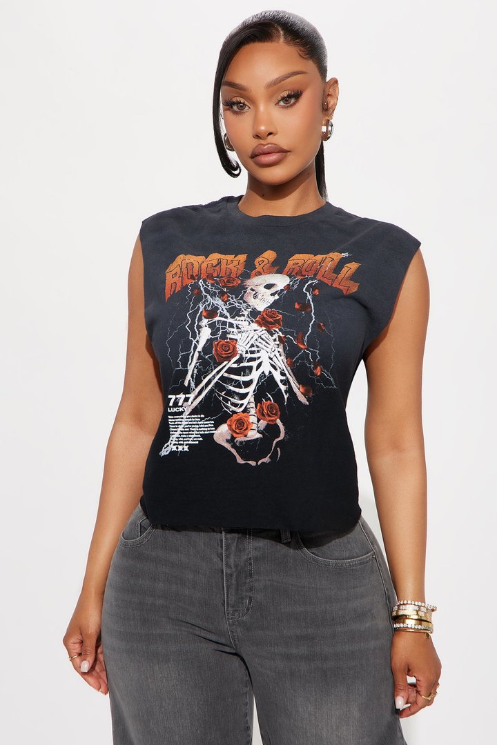 Rock & Roll For Life Washed Muscle Tee - Black Wash