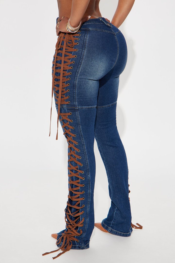 Jaw Dropper Stretch Lace Up Bootcut Jeans - Dark Wash