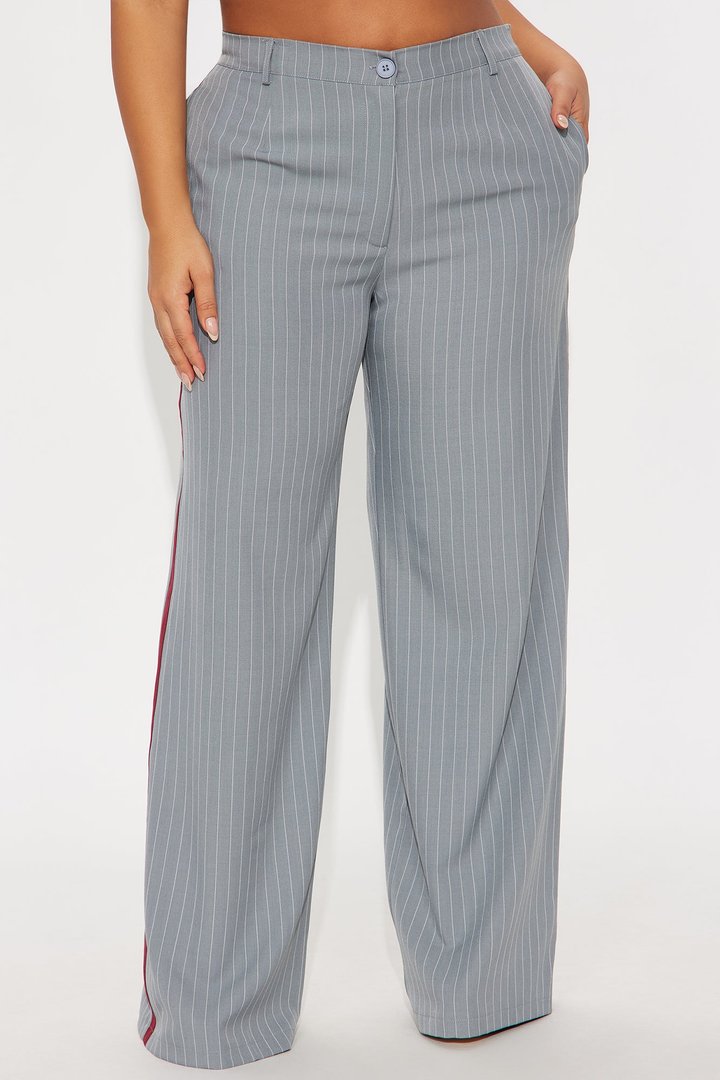Different From The Rest Pinstripe Wide Leg Trouser Pant - Grey/combo