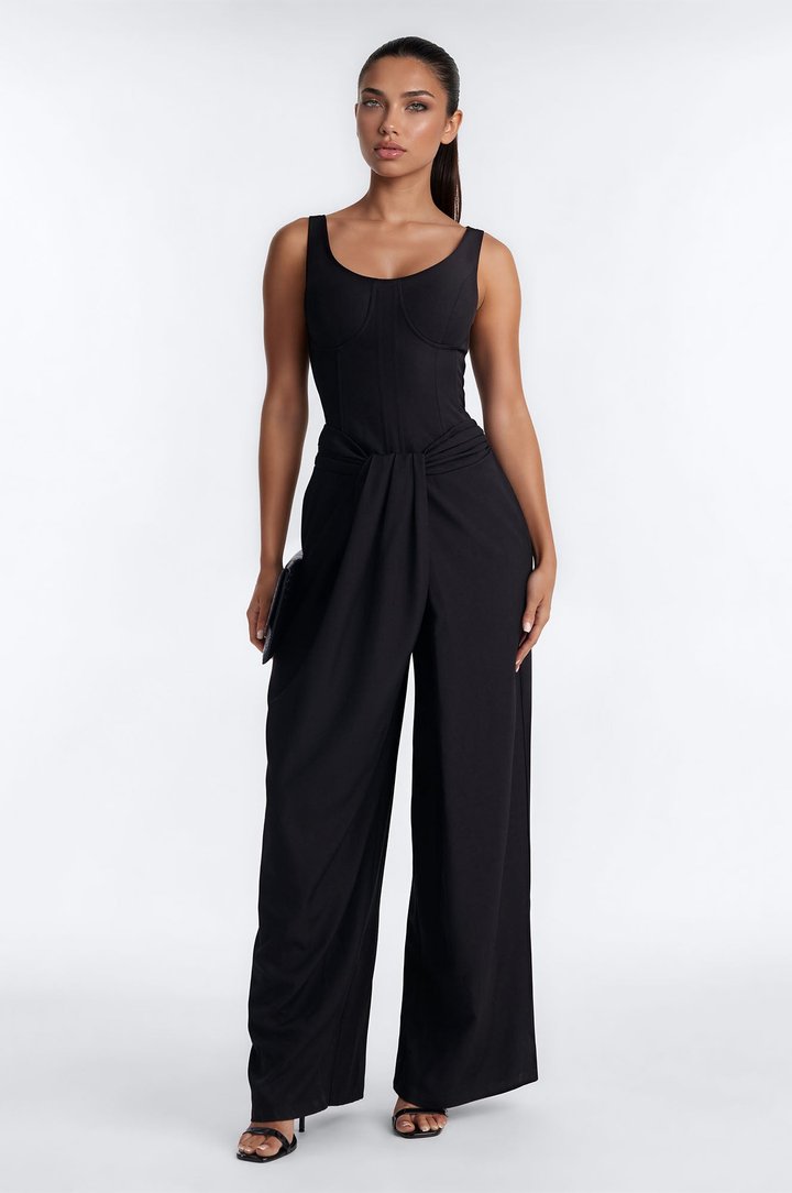Jessa Twist Front Wide Leg Jumpsuit - Black