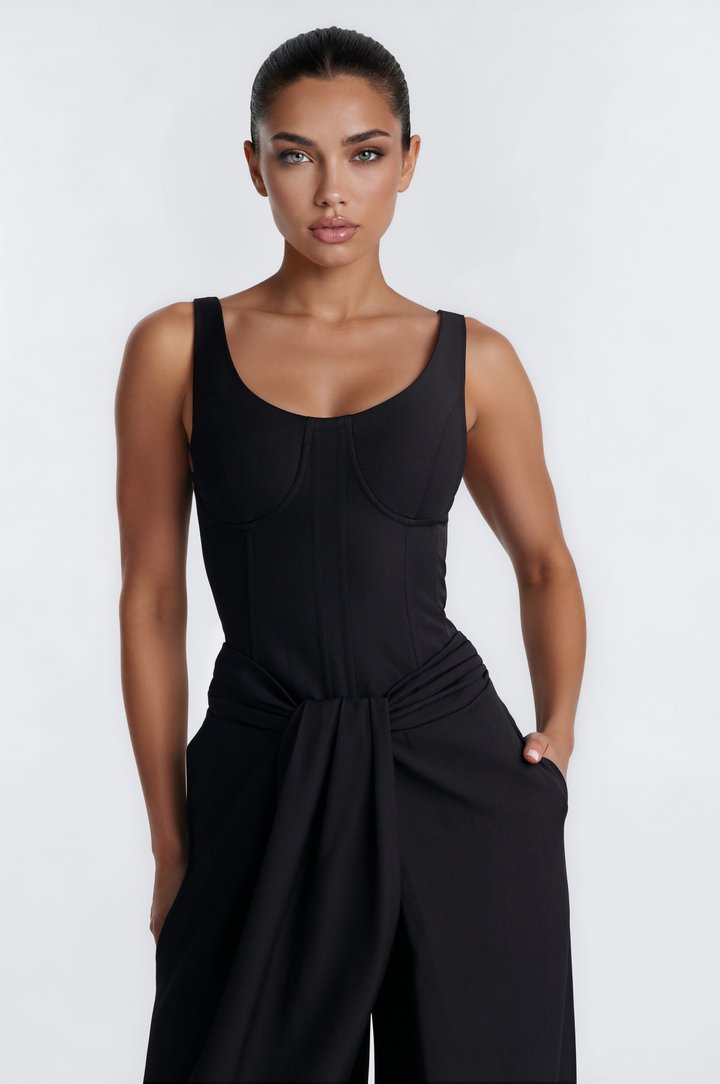 Jessa Twist Front Wide Leg Jumpsuit - Black