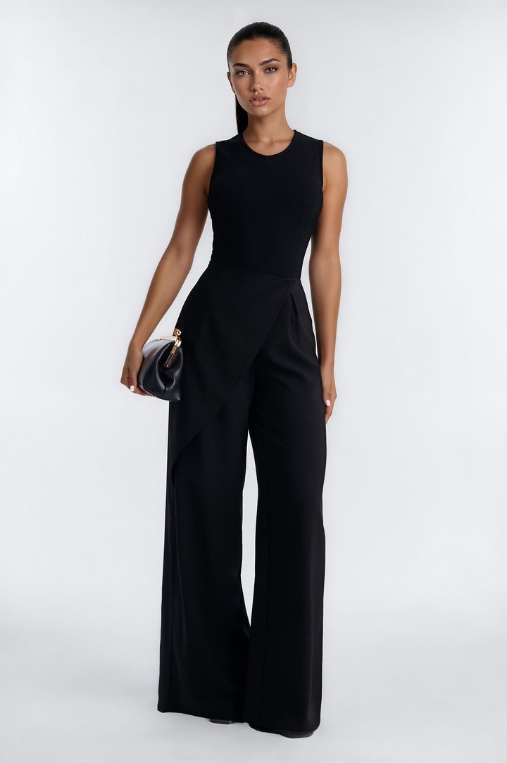 Jessa Twist Front Wide Leg Jumpsuit - Black
