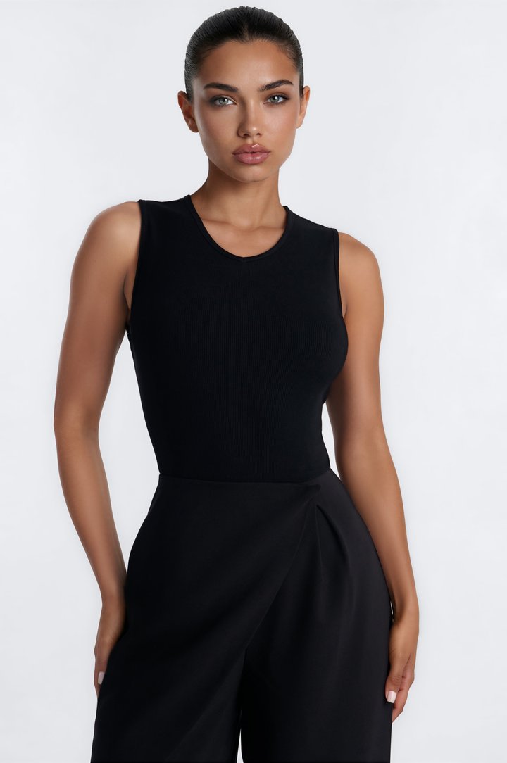Refined Energy Sleeveless Draped Jumpsuit - Black