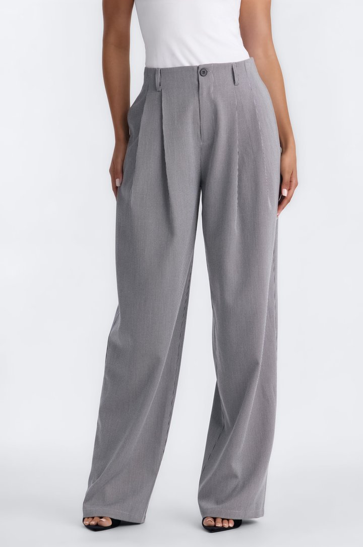Alexis Straight Leg Pleated Houndstooth Trouser - Black/combo