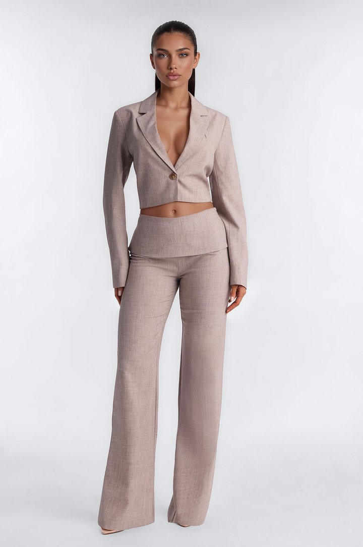 Neutral Authority Skirt Foldover Pant Set - Taupe