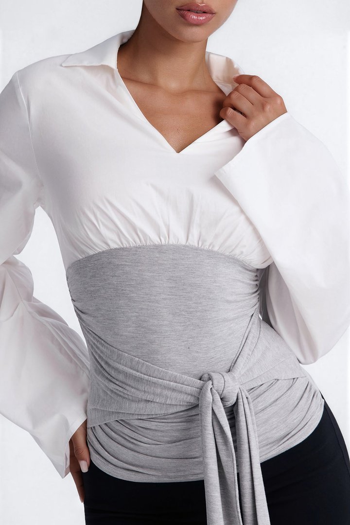 Hazy Moment Wrap Blouse - Grey/combo