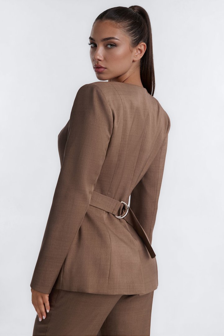 Ember Cutout Belted Wrap Front Blazer - Caffe