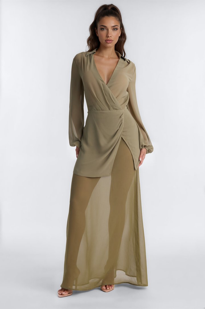 Madison Chiffon Wrap Maxi Dress - Sage