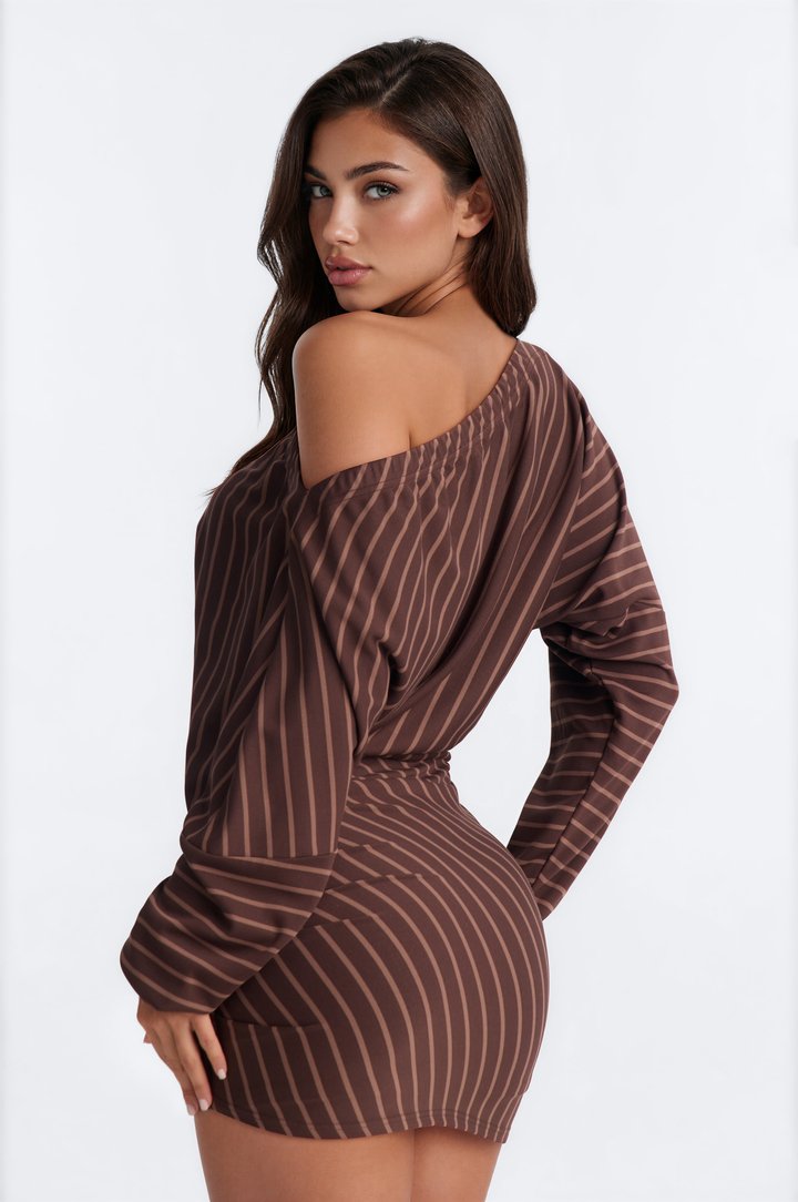 Liana One Shoulder Long Sleeve Skort Romper - Brown