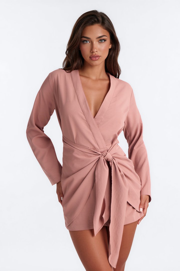 Talia Tie Front Mini Dress - Mauve