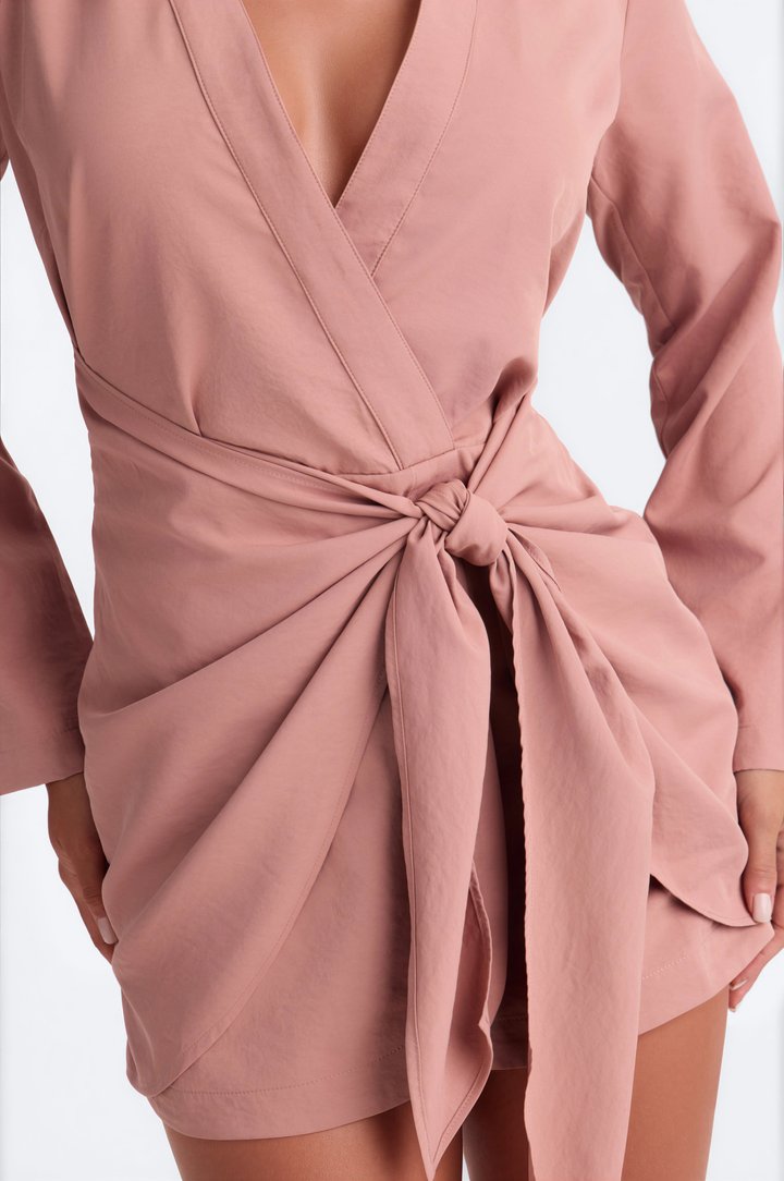 Talia Tie Front Mini Dress - Mauve