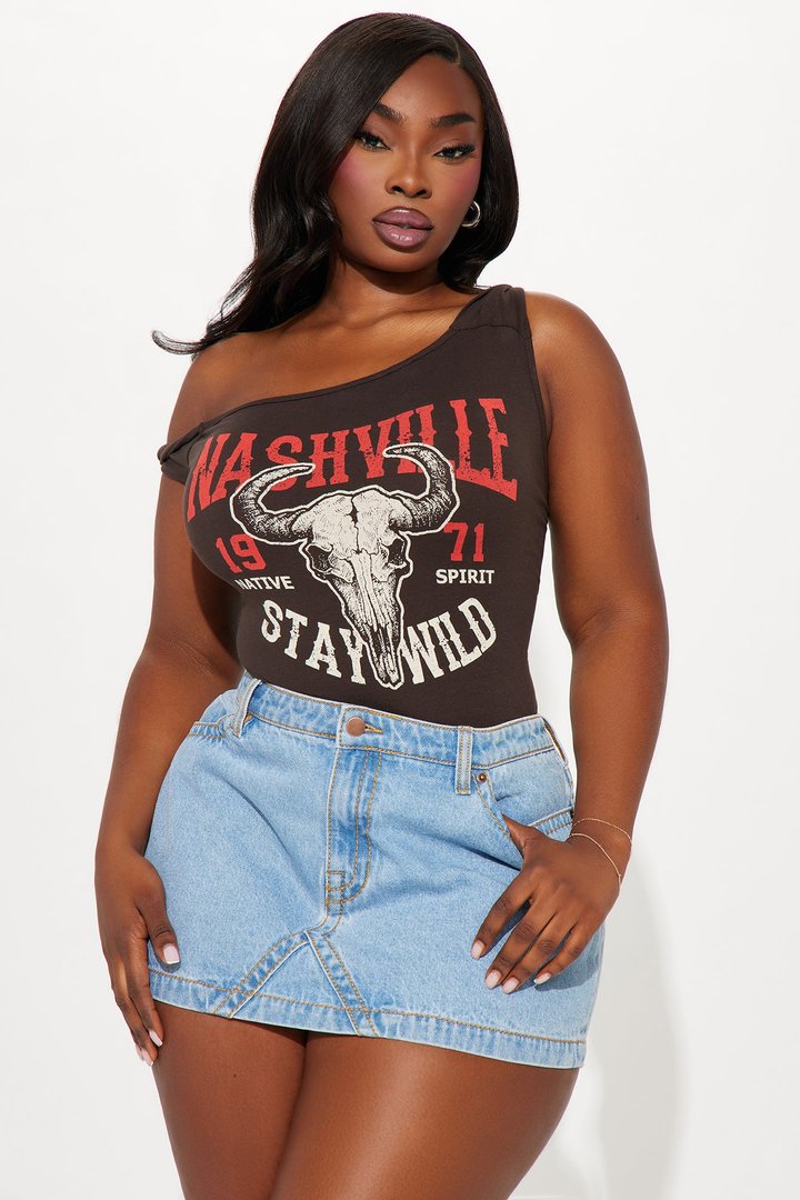 Nashville Stay Wild One Shoulder Top - Chocolate