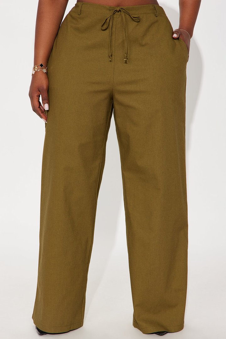 Hayden Linen Wide Leg Trouser - Olive