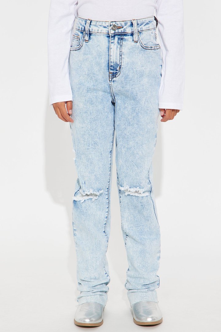 Mini Best Stretch Ripped Bootcut Jeans - Acid Wash Denim