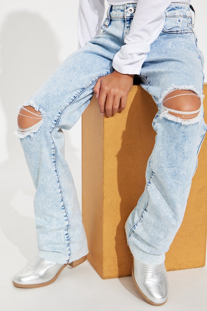 Mini Best Stretch Ripped Bootcut Jeans - Acid Wash Denim