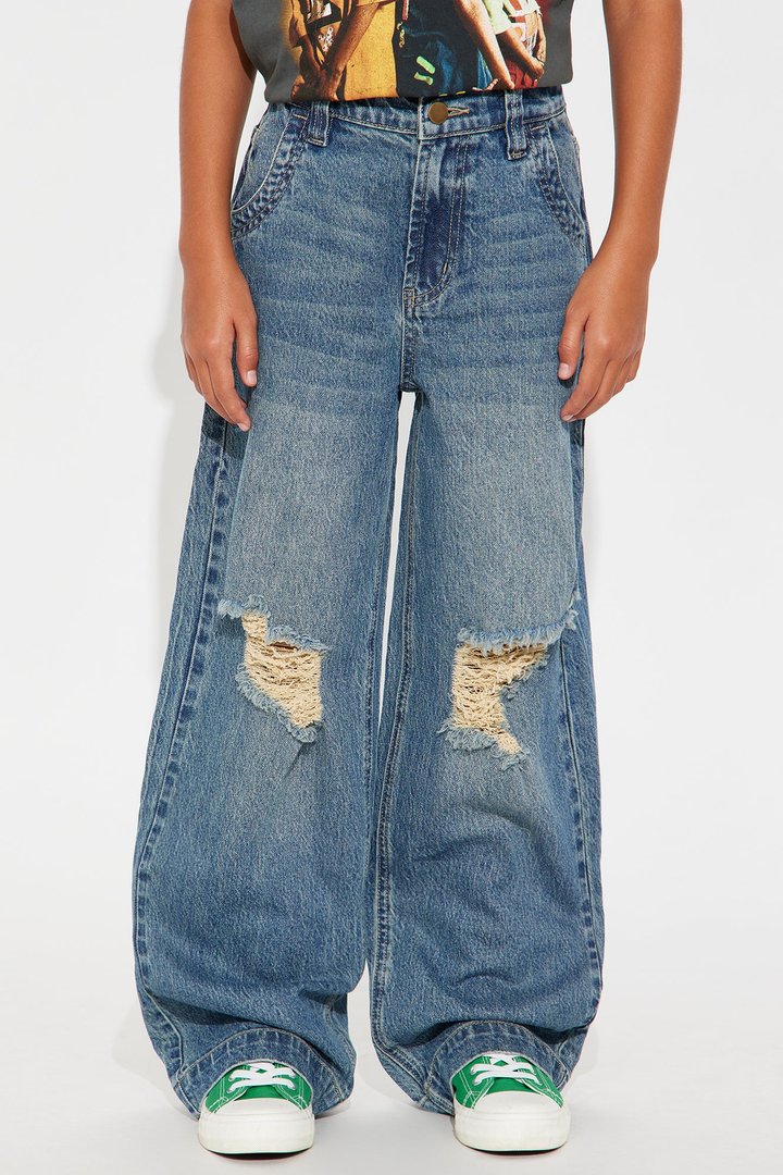 Mini How It Goes Ripped Wide Leg Jeans - Vintage Wash