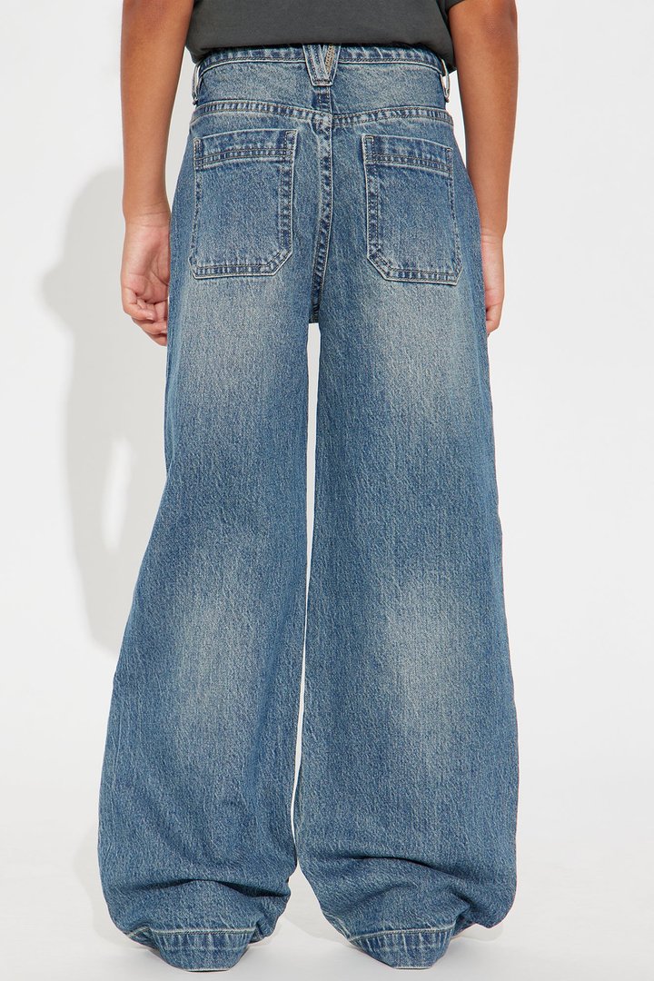 Mini How It Goes Ripped Wide Leg Jeans - Vintage Wash