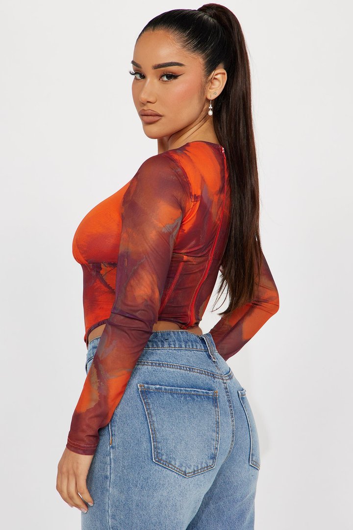 My Moment Mesh Corset Top - Orange/combo