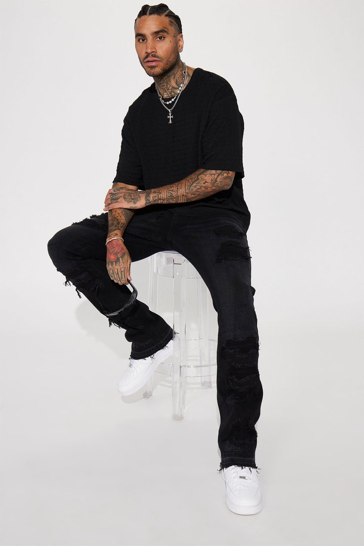 Cuff Me Stacked Skinny Flared Jeans - Black Wash