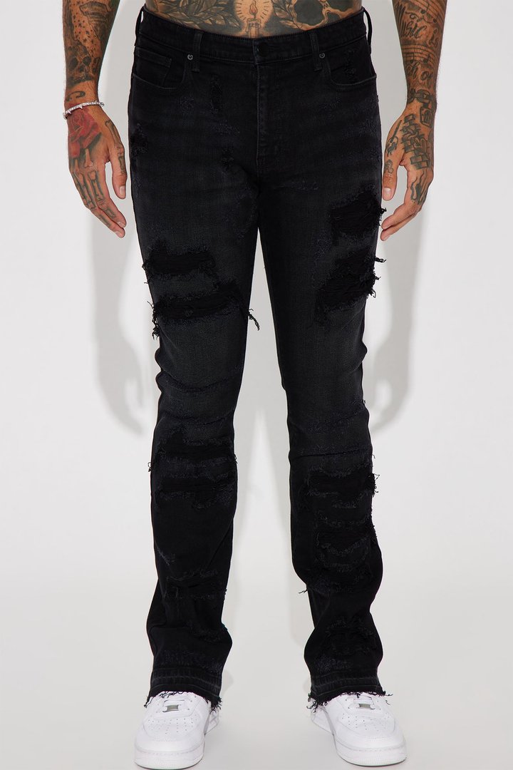 Cuff Me Stacked Skinny Flared Jeans - Black Wash