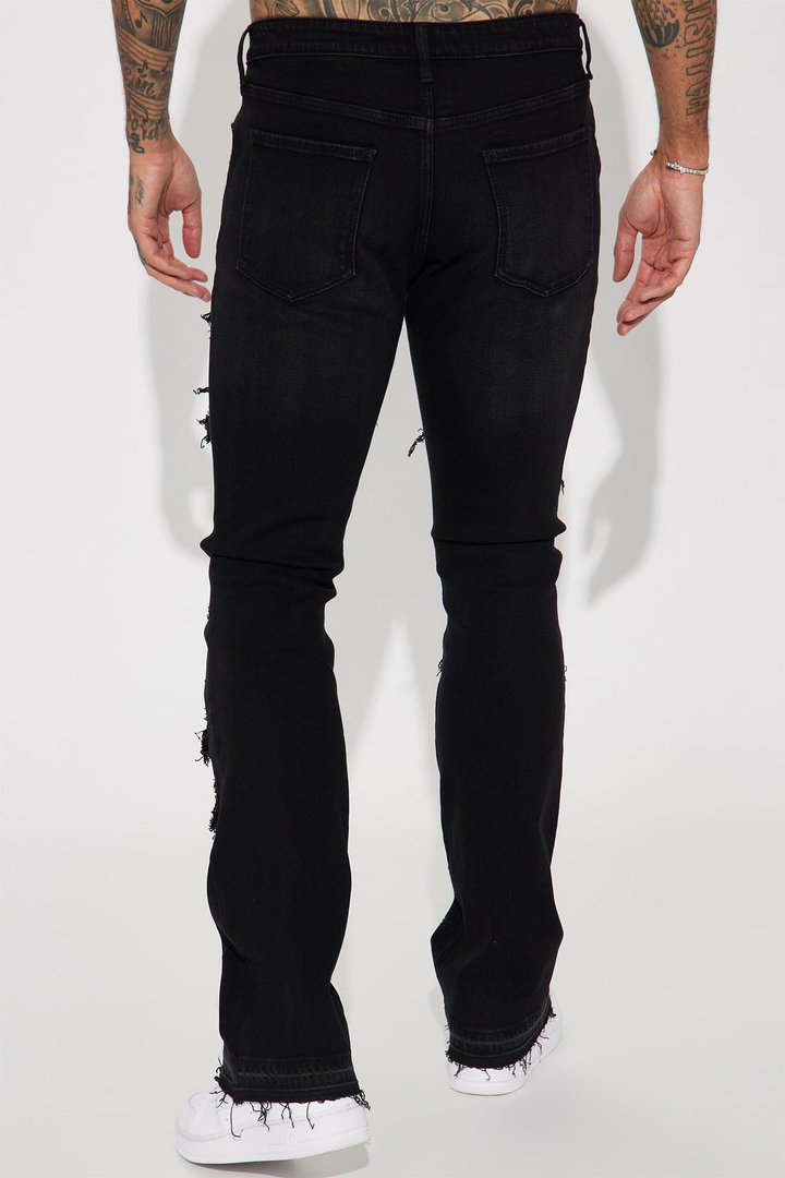 Cuff Me Stacked Skinny Flared Jeans - Black Wash
