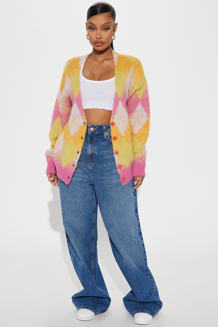 Artsy Argyle Cardigan - Multi Color