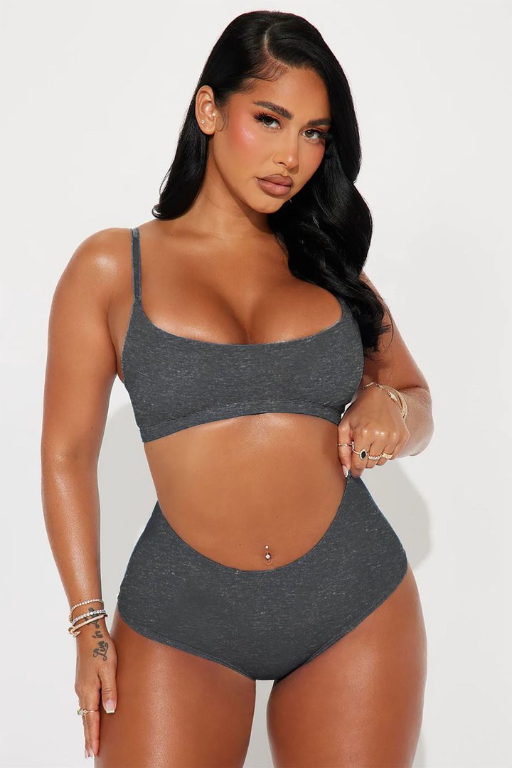 Nova Cotton Scoop Neck Bralette - Charcoal