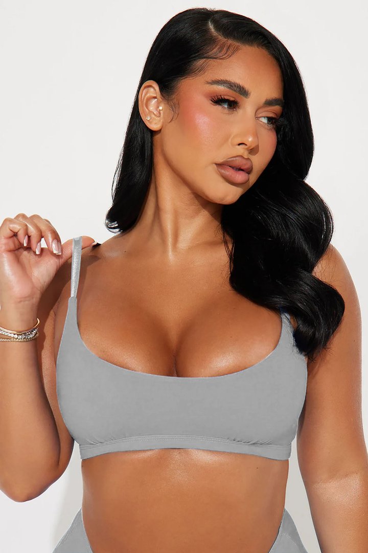 Nova Cotton Scoop Neck Bralette - Heather Grey