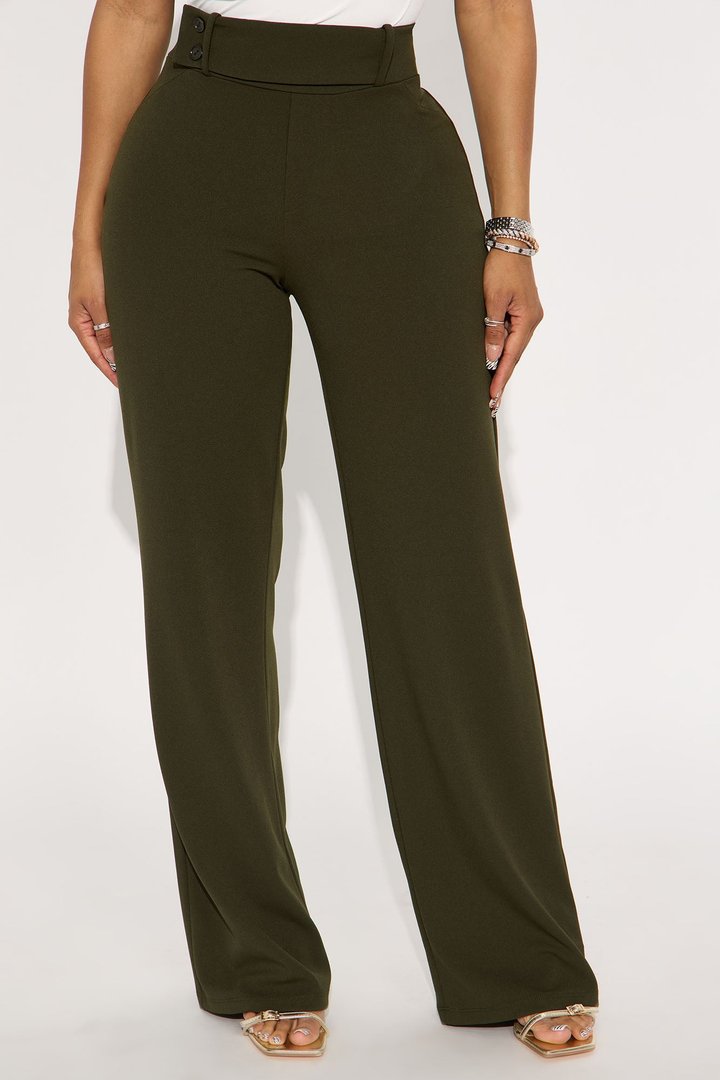 Office Tea Straight Leg Trouser Pant - Olive