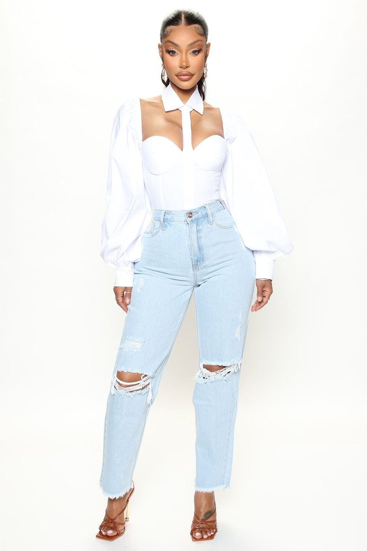 Down To Business Poplin Bodysuit - White