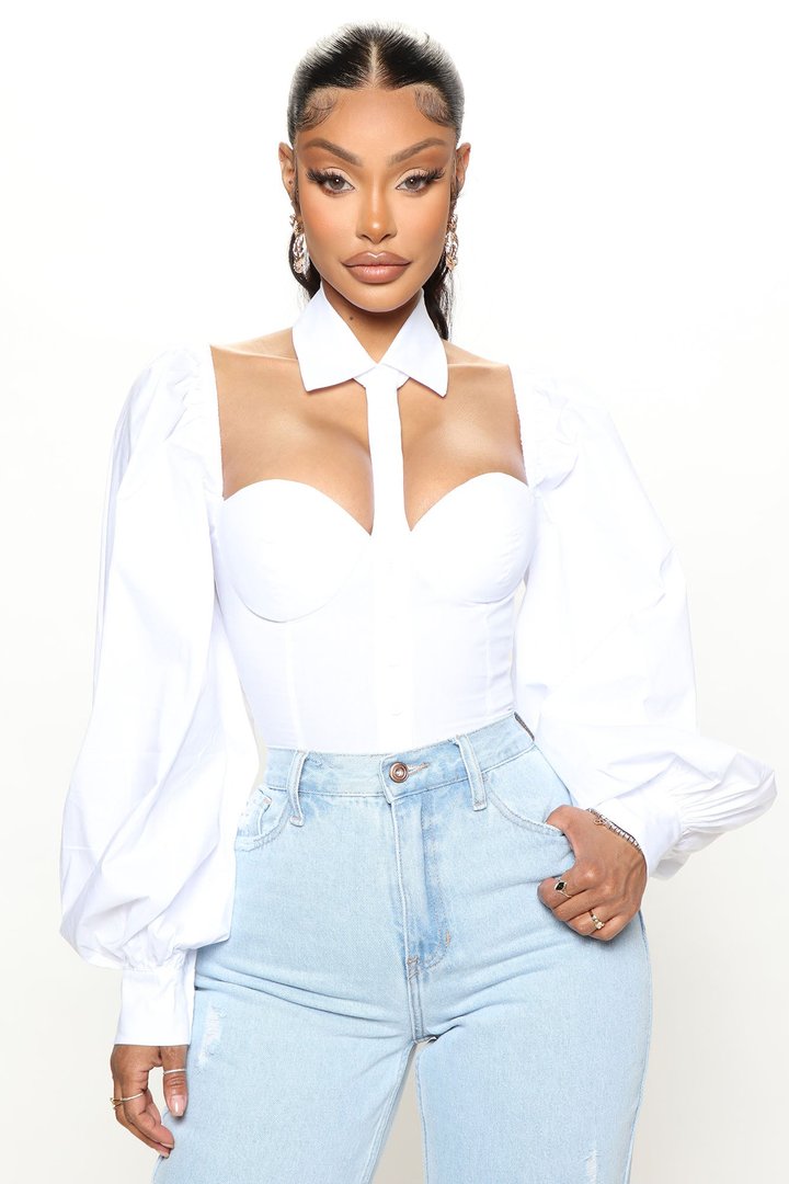 Down To Business Poplin Bodysuit - White