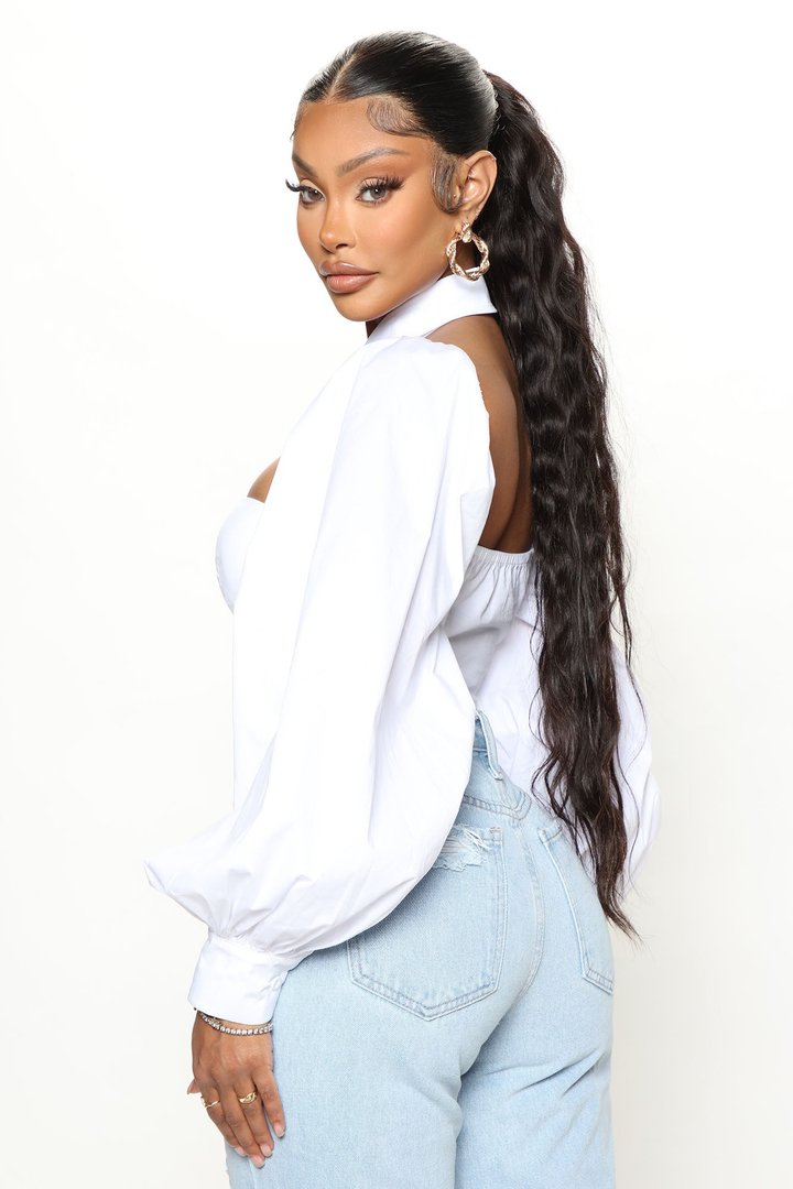 Down To Business Poplin Bodysuit - White