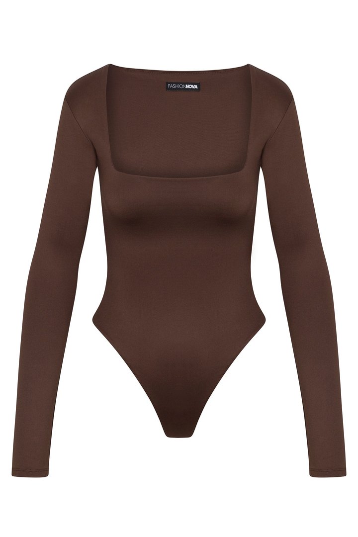 Contour Double Lined Long Sleeve Square Neck Bodysuit - Chocolate