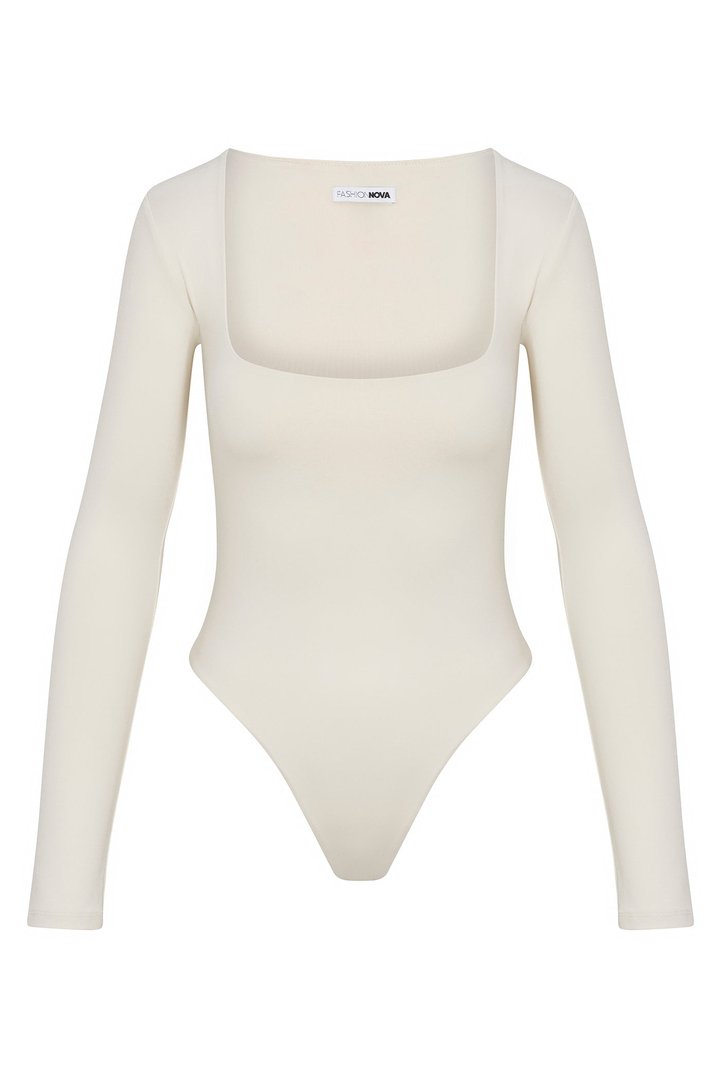 Contour Double Lined Long Sleeve Square Neck Bodysuit - Bone