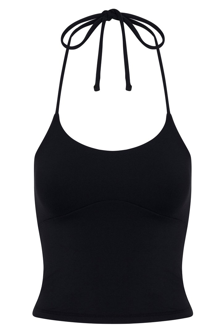 Second Skin Double Lined Cut Out Halter Top - Black