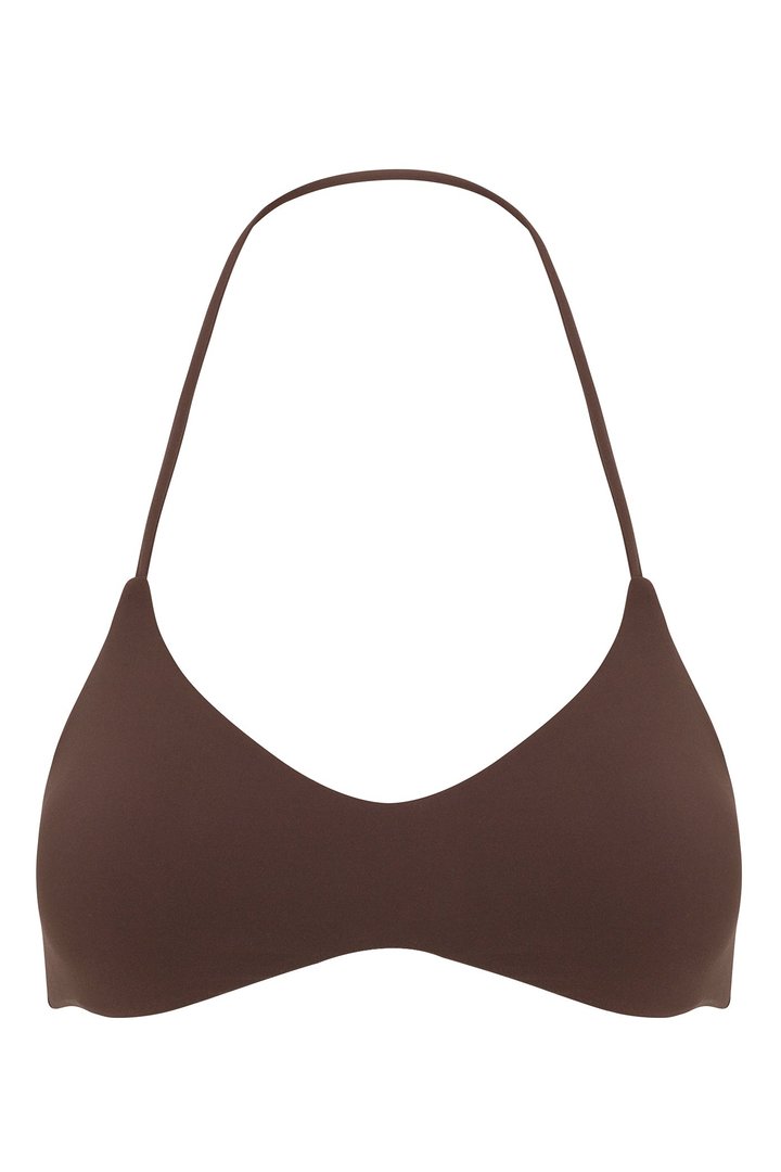 Second Skin Double Lined Halter Bra Top - Chocolate