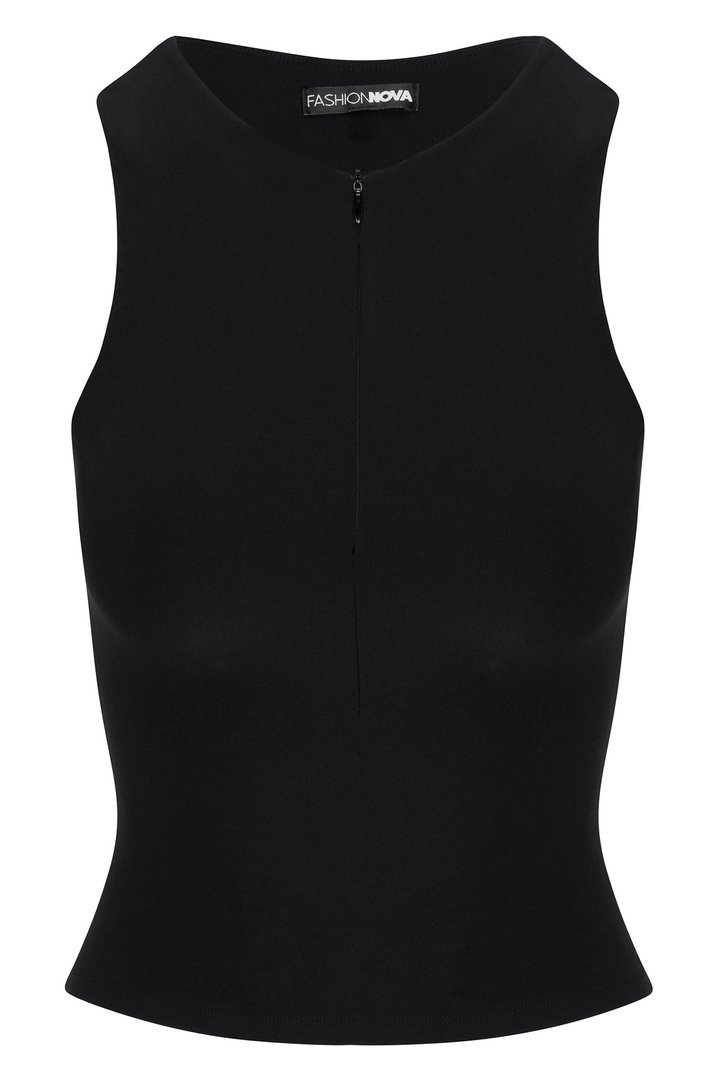 Second Skin Double Lined Zip Front Tank - Black