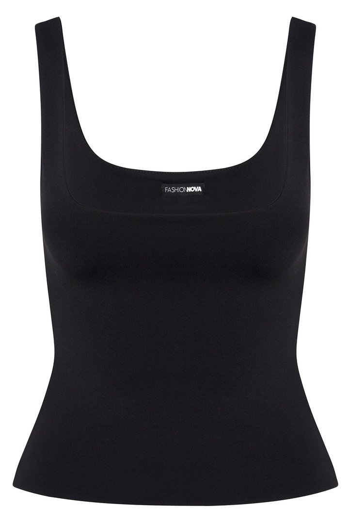 Contour Double Lined Square Neck Tank Top - Black