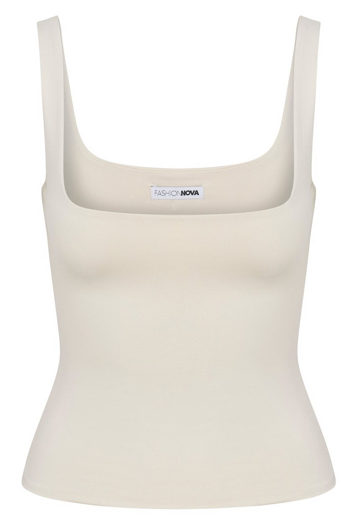 Contour Double Lined Square Neck Tank Top - Bone