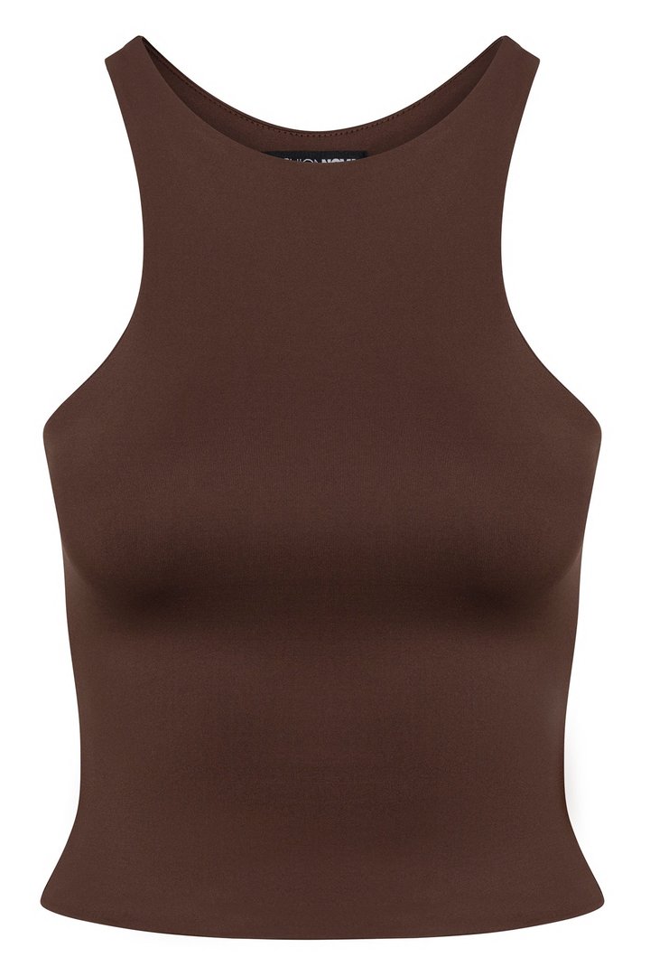 Contour Double Lined High Neck Tank Top - Chocolate