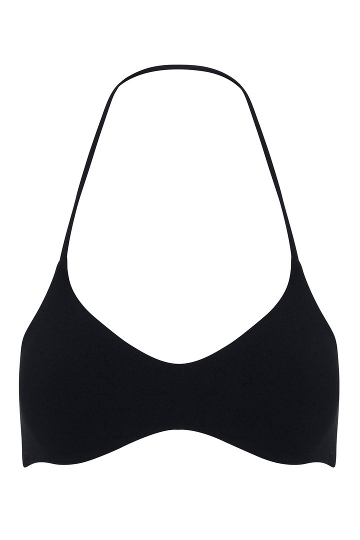 Second Skin Double Lined Halter Bra Top - Black