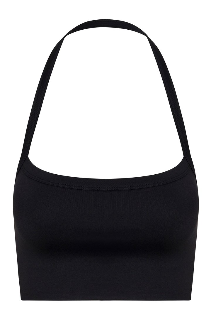 Contour Double Lined Cropped Halter Top - Black