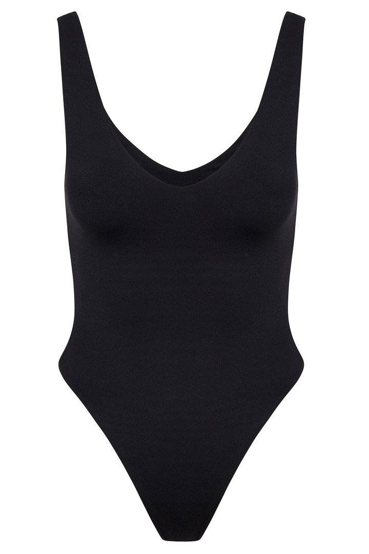 Contour Double Lined V-Neck Bodysuit - Black