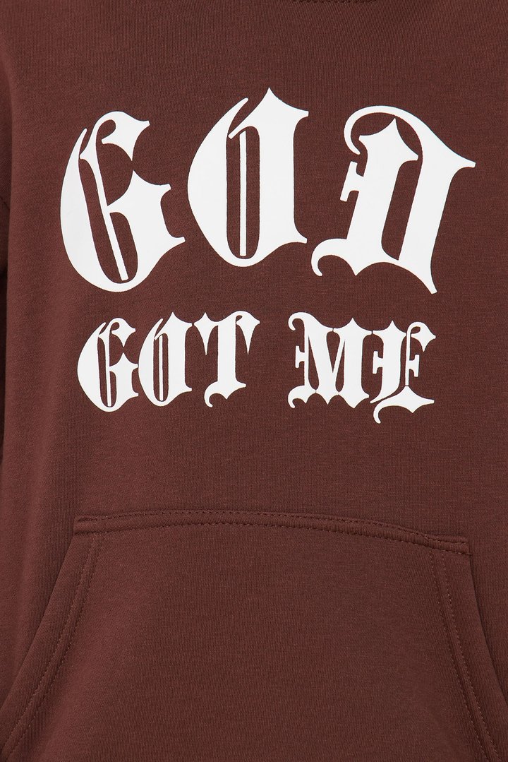 Mini God Got Me Hoodie - Brown