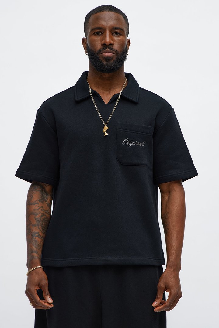 Tayson Happy Mistake Short Sleeve Polo - Black