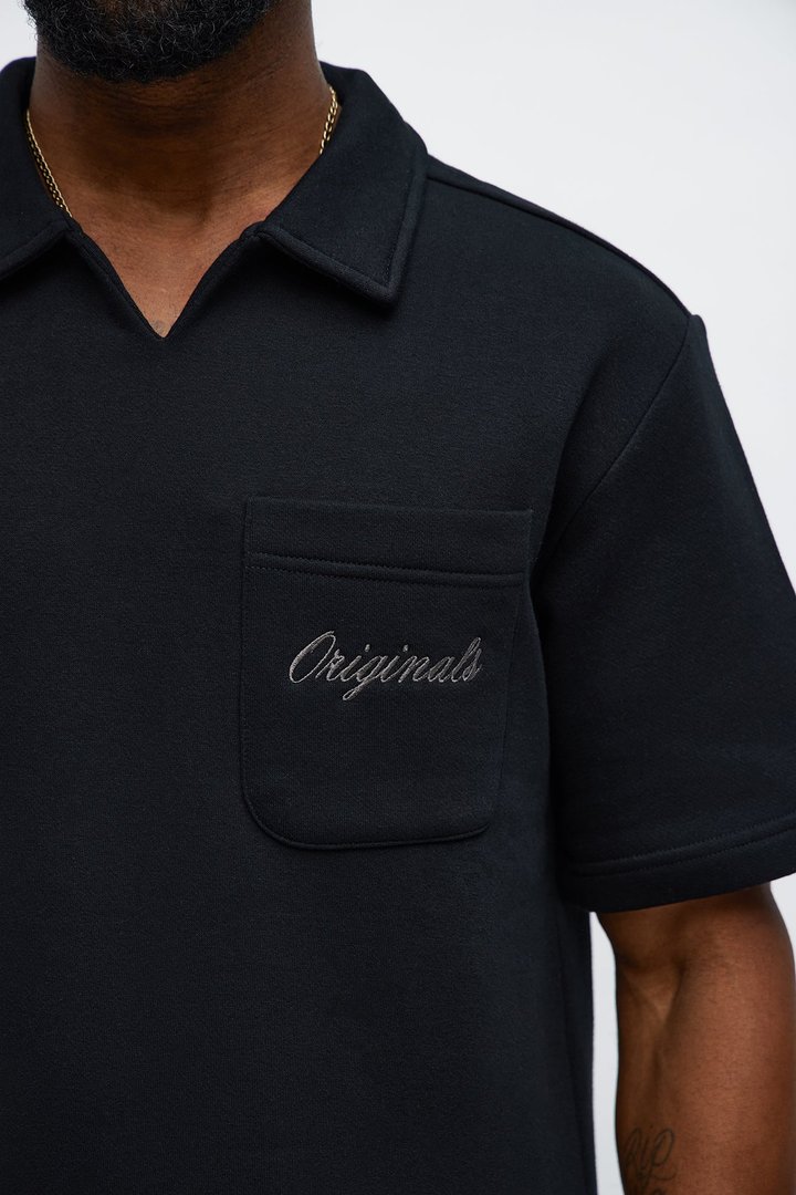 Tayson Happy Mistake Short Sleeve Polo - Black
