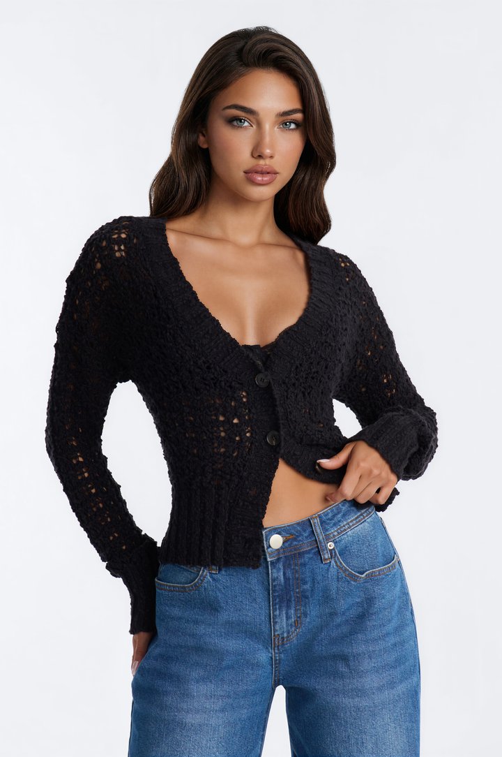 Made With Love Crochet Cardigan - Black