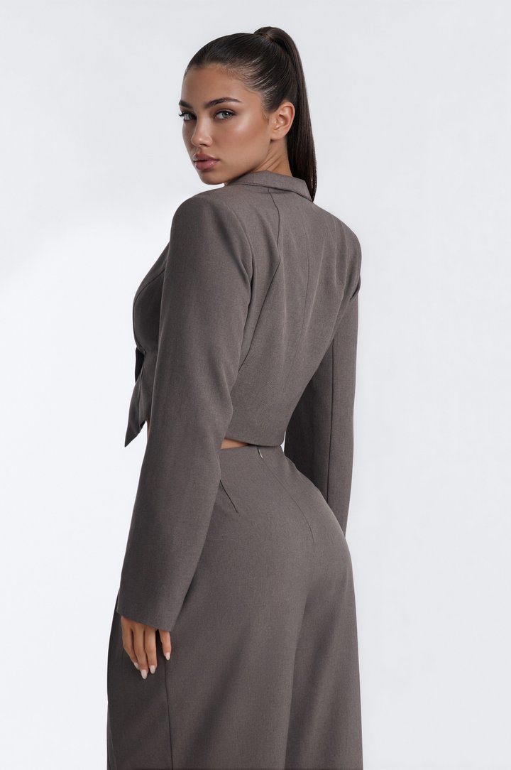 Heathered Edge Double Breasted Cropped Blazer - Charcoal