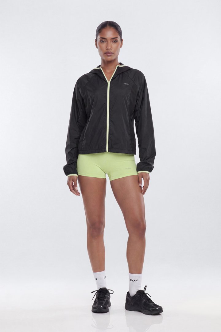 Nylon Light Weight RipStop Zip Up Hooded Running Jacket - Black
